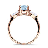 Three Stone Ring Kite Shape Accent Round Cubic Zirconia 925 Sterling Silver