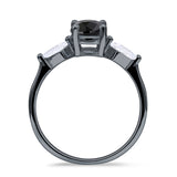Three Stone Ring Kite Shape Accent Round Cubic Zirconia 925 Sterling Silver