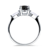 Three Stone Ring Kite Shape Accent Round Cubic Zirconia 925 Sterling Silver