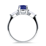 Three Stone Ring Kite Shape Accent Round Cubic Zirconia 925 Sterling Silver