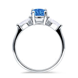 Three Stone Ring Kite Shape Accent Round Cubic Zirconia 925 Sterling Silver