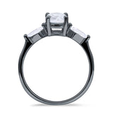 Three Stone Ring Kite Shape Accent Round Cubic Zirconia 925 Sterling Silver