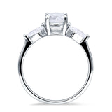 Three Stone Ring Kite Shape Accent Round Cubic Zirconia 925 Sterling Silver