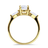 Three Stone Ring Kite Shape Accent Round Cubic Zirconia 925 Sterling Silver