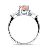 Three Stone Ring Kite Shape Accent Round Cubic Zirconia 925 Sterling Silver