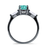 Three Stone Ring Kite Shape Accent Round Cubic Zirconia 925 Sterling Silver