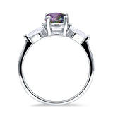 Three Stone Ring Kite Shape Accent Round Cubic Zirconia 925 Sterling Silver
