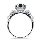 Art Deco Ring Sunflower Design Round Cubic Zirconia 925 Sterling Silver