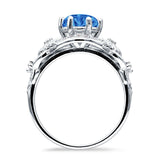 Art Deco Ring Sunflower Design Round Cubic Zirconia 925 Sterling Silver