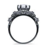 Art Deco Ring Sunflower Design Round Cubic Zirconia 925 Sterling Silver