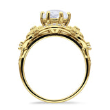 Art Deco Ring Sunflower Design Round Cubic Zirconia 925 Sterling Silver