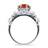 Art Deco Ring Sunflower Design Round Cubic Zirconia 925 Sterling Silver