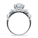 Art Deco Ring Sunflower Design Round Cubic Zirconia 925 Sterling Silver