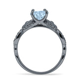 Vintage Style Sunflower Marquise Round Natural Aquamarine Ring 925 Sterling Silver