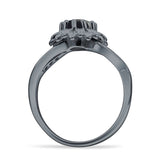 Sunflower Ring Infinity Twisted Round Natural Black Onyx 925 Sterling Silver
