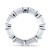 Full Eternity 3mm Emerald Cut & Round Cubic Zirconia Wedding Band 925 Sterling Silver