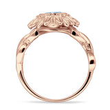 Sunflower Twisted Vine Leaf Engagement Ring Cubic Zirconia 925 Sterling Silver
