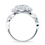 Sunflower Twisted Vine Leaf Engagement Ring Cubic Zirconia 925 Sterling Silver