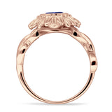 Sunflower Twisted Vine Leaf Engagement Ring Cubic Zirconia 925 Sterling Silver
