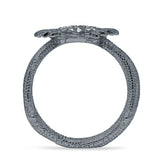 Sunflower Hammered Design Engagement Ring Cubic Zirconia 925 Sterling Silver