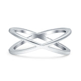 Cross Over X Crisscross Engagement Ring Round Simulated Cubic Zirconia 925 Sterling Silver