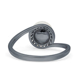 Art Deco Round Wedding Ring Simulated Pearl 925 Sterling Silver