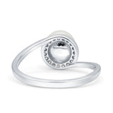 Art Deco Round Wedding Ring Simulated Pearl 925 Sterling Silver