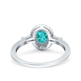 Halo Oval Art Deco Wedding Engagement Ring Simulated Cubic Zirconia 925 Sterling Silver