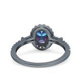 Halo Oval Art Deco Wedding Engagement Ring Simulated Cubic Zirconia 925 Sterling Silver