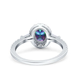 Halo Oval Art Deco Wedding Engagement Ring Simulated Cubic Zirconia 925 Sterling Silver