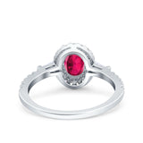 Halo Oval Art Deco Wedding Engagement Ring Simulated Cubic Zirconia 925 Sterling Silver