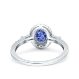 Halo Oval Art Deco Wedding Engagement Ring Simulated Cubic Zirconia 925 Sterling Silver
