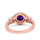Halo Art Deco Wedding Engagement Bridal Ring Round Simulated Cubic Zirconia 925 Sterling Silver