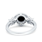 Halo Art Deco Wedding Engagement Bridal Ring Round Simulated Cubic Zirconia 925 Sterling Silver