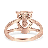 Owl Black Spinel Eye Ring Cubic Zirconia 925 Sterling Silver