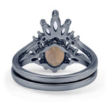 Art Deco Oval Natural Smoky Quartz Engagement Ring Bridal Set