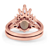 Art Deco Oval Natural Smoky Quartz Engagement Ring Bridal Set