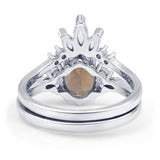 Art Deco Oval Natural Smoky Quartz Engagement Ring Bridal Set