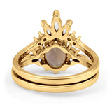 Art Deco Oval Natural Smoky Quartz Engagement Ring Bridal Set
