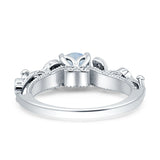 Vintage Floral Leaf Style Round Natural Moonstone Engagement Ring