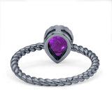 Vintage Teardrop Pear Rope Twisted Band Engagement Ring Cubic Zirconia 925 Sterling Silver