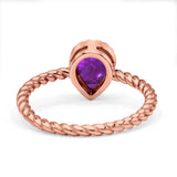 Vintage Teardrop Pear Rope Twisted Band Engagement Ring Cubic Zirconia 925 Sterling Silver