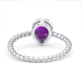 Vintage Teardrop Pear Rope Twisted Band Engagement Ring Cubic Zirconia 925 Sterling Silver