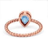 Vintage Teardrop Pear Rope Twisted Band Engagement Ring Cubic Zirconia 925 Sterling Silver
