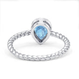 Vintage Teardrop Pear Rope Twisted Band Engagement Ring Cubic Zirconia 925 Sterling Silver