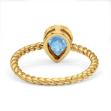 Vintage Teardrop Pear Rope Twisted Band Engagement Ring Cubic Zirconia 925 Sterling Silver