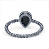 Vintage Teardrop Pear Rope Twisted Band Engagement Ring Cubic Zirconia 925 Sterling Silver
