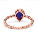 Vintage Teardrop Pear Rope Twisted Band Engagement Ring Cubic Zirconia 925 Sterling Silver