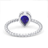 Vintage Teardrop Pear Rope Twisted Band Engagement Ring Cubic Zirconia 925 Sterling Silver
