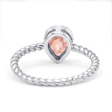 Vintage Teardrop Pear Rope Twisted Band Engagement Ring Cubic Zirconia 925 Sterling Silver